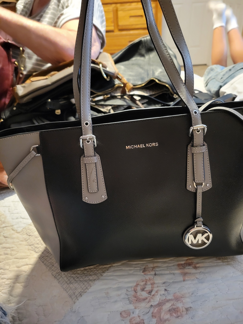 Michael Kors Two-Tone Black and Gray Leather Tote